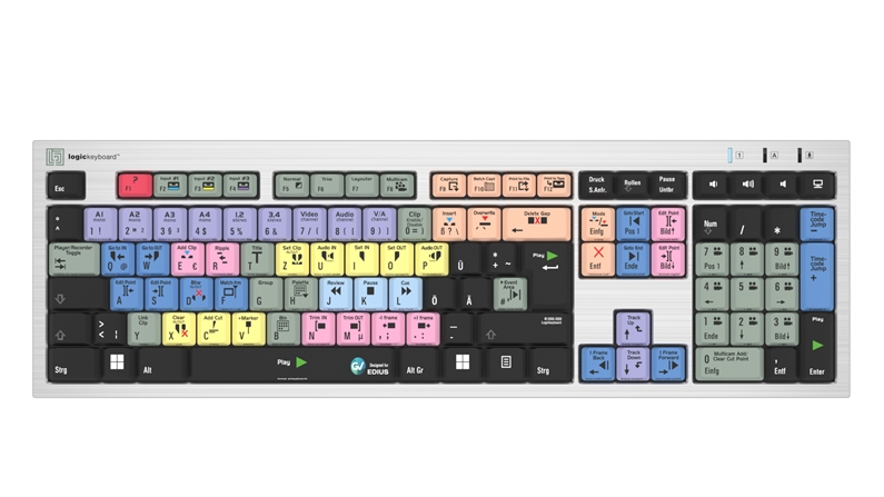 EDIUS<br>Silver Slimline Keyboard – Windows<br>DE German