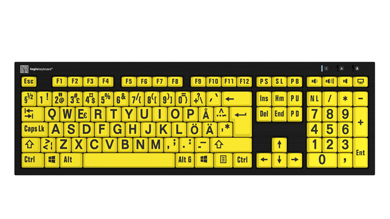 Large Print - Black on Yellow<br>NERO Slimline Keyboard – Windows<br>SE Swedish
