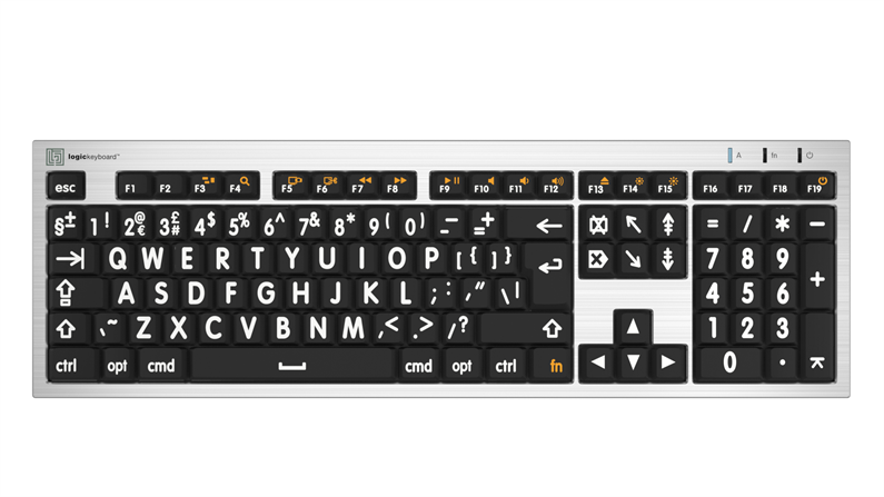 Large Print - White on Black<br>ALBA Slimline Keyboard – Mac<br>European English