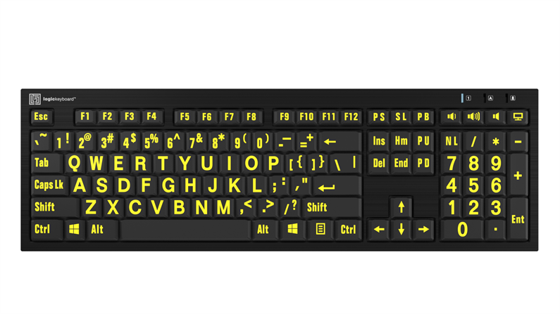 Large Print - Yellow on Black<br>NERO Slimline Keyboard – Windows<br>US American English