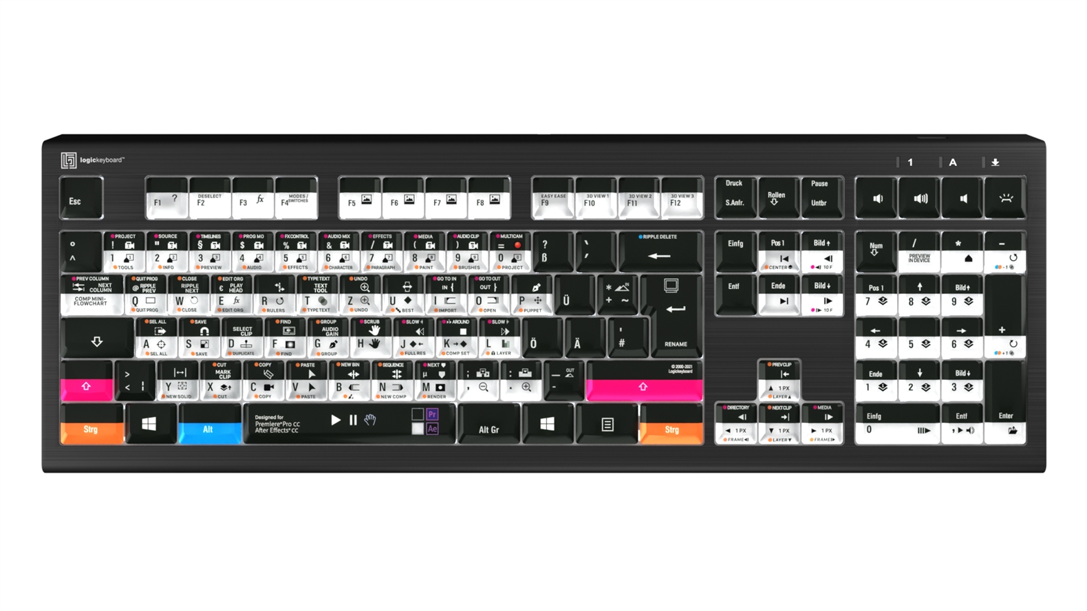 Logickeyboard Adobe Filmmaker - Premiere Pro & After Effects-ASTRA2 Backlit Keyboard – Windows-DE German