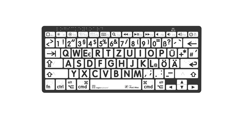 Braille & Large Print - Black on White<br>Mini Bluetooth Keyboard - Mac<br>DE German