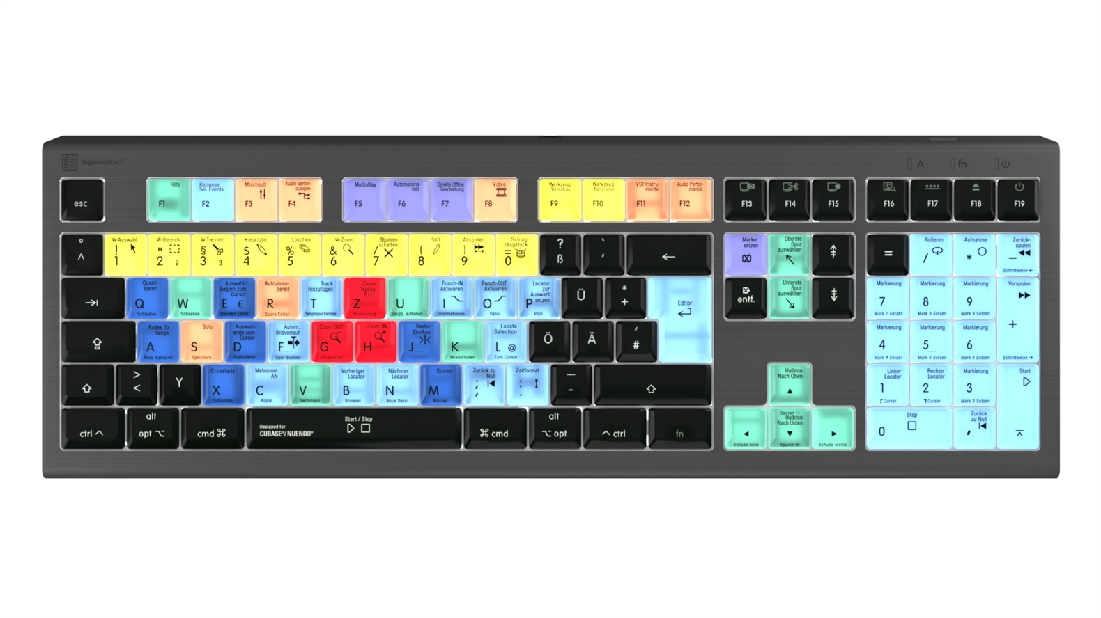 a Logickeyboard ASTRA2 backlit keyboard for Mac with DE German Cubase & Nuendo shortcut keys