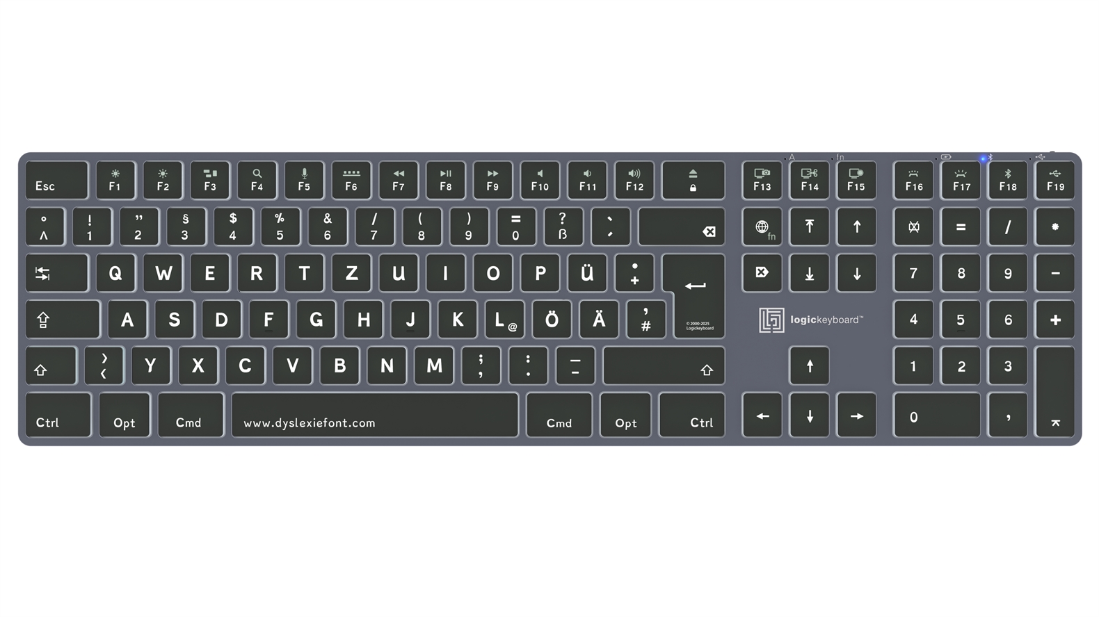 Dyslexie<br>TITAN Wireless Backlit Keyboard – Mac<br>DE German