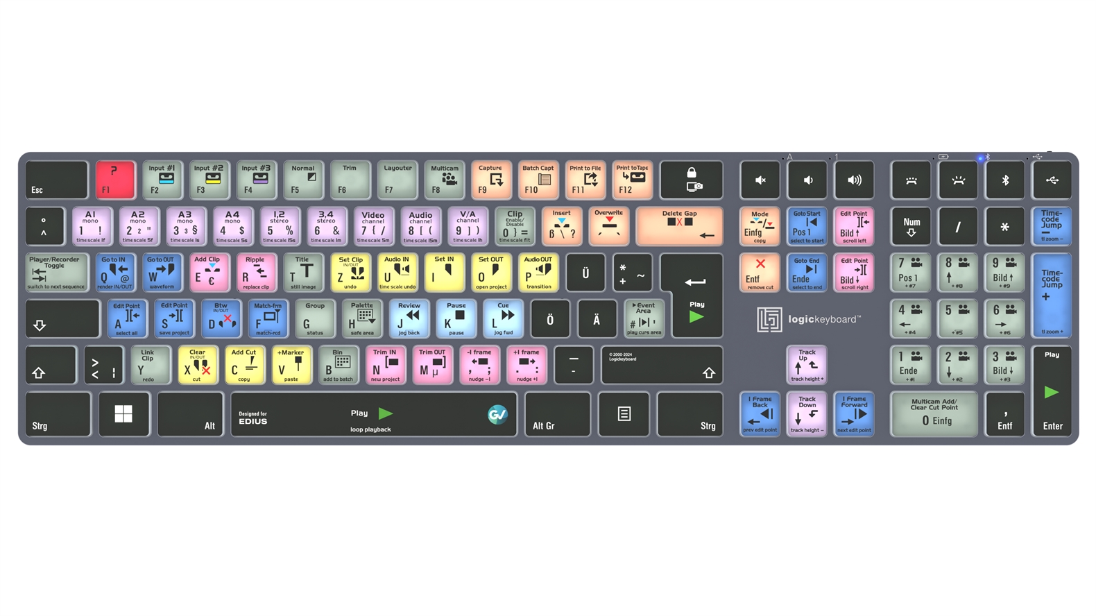 Logickeyboard Edius TITAN Wireless Backlit Keyboard - Windows DE German