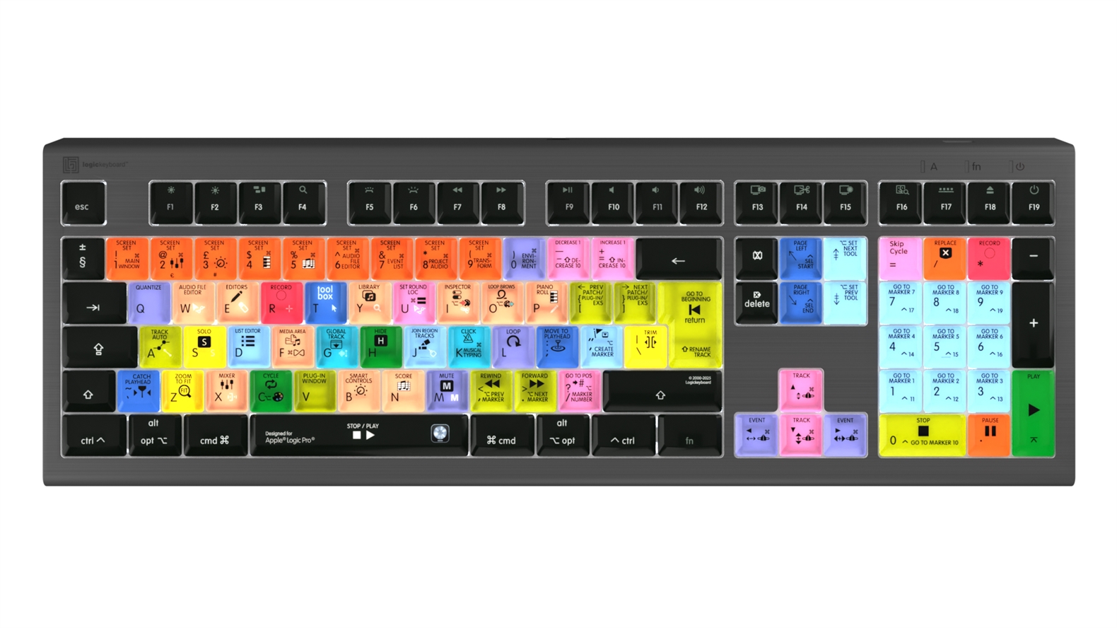 a Logickeyboard ASTRA2 backlit keyboard for Mac with UK English Apple Logic Pro X shortcut keys