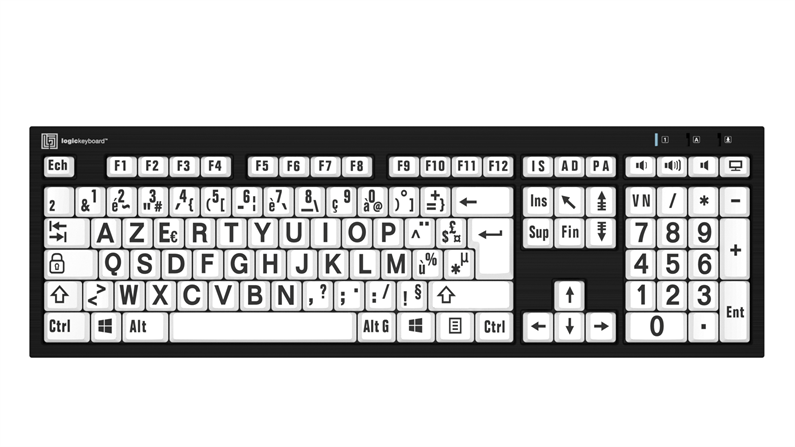  Logickeyboard Large Print - Black on White NERO Slimline Keyboard – Windows FR French