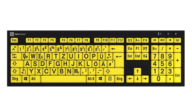  Logickeyboard Large Print - Black on Yellow NERO Slimline Keyboard – Windows DE German