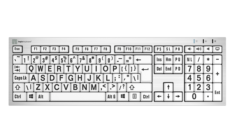  Logickeyboard Large Print - Black on White Silver Slimline Keyboard – Windows USE Dutch