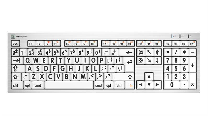  Logickeyboard Large Print - Black on White ALBA Slimline Keyboard – Mac European English
