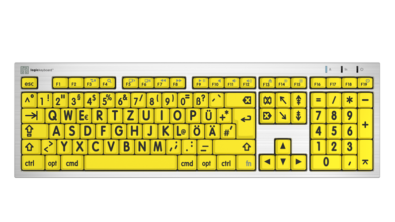 Large Print - Black on Yellow<br>ALBA Slimline Keyboard – Mac<br>DE German