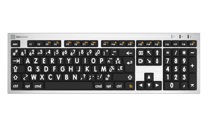  Logickeyboard Large Print - White on Black ALBA Slimline Keyboard – Mac FR French