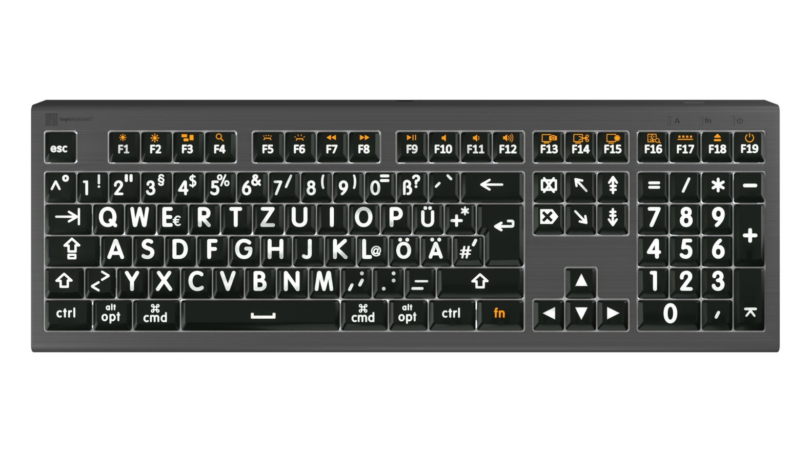   Logickeyboard Large Print - White on Black ASTRA2 Backlit Keyboard – Mac DE German