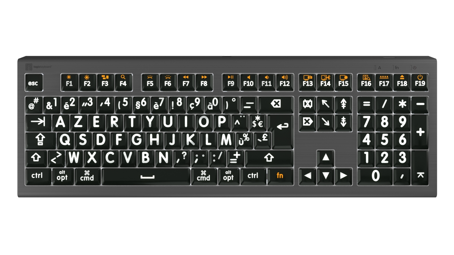   Logickeyboard Large Print - White on Black ASTRA2 Backlit Keyboard – Mac FR French