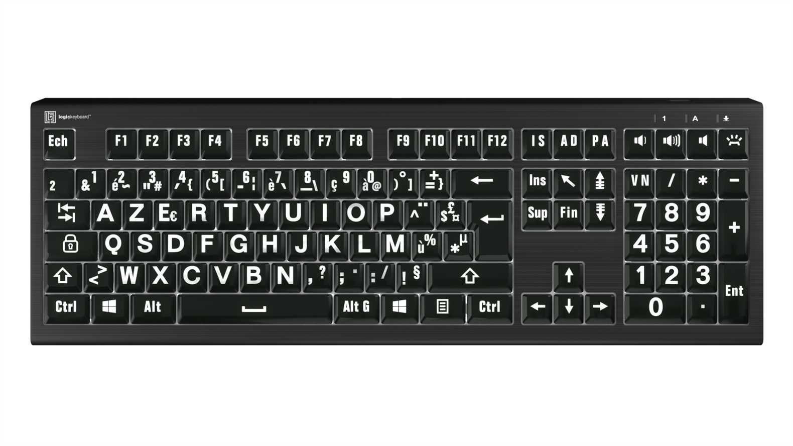  Logickeyboard Large Print - White on Black ASTRA2 Backlit Keyboard – Windows FR French