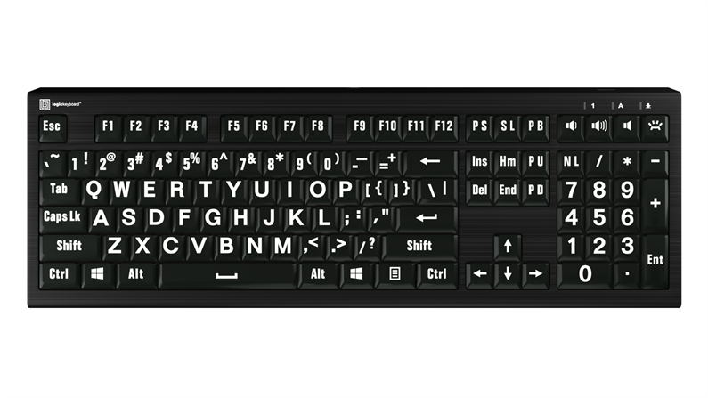  Logickeyboard Large Print - White on Black ASTRA2 Backlit Keyboard – Windows US American English