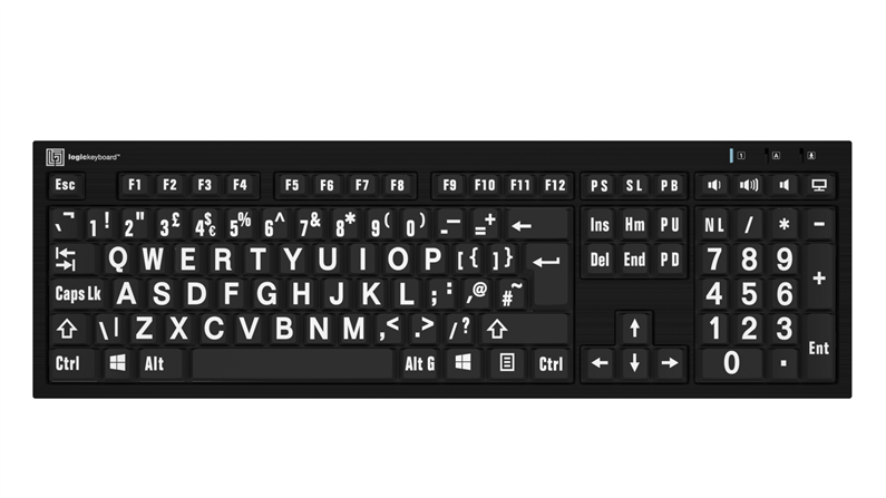 Large Print - White on Black<br>NERO Slimline Keyboard – Windows<br>UK European English