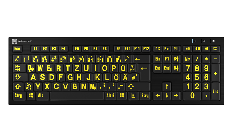 Large Print - Yellow on Black<br>NERO Slimline Keyboard – Windows<br>DE German