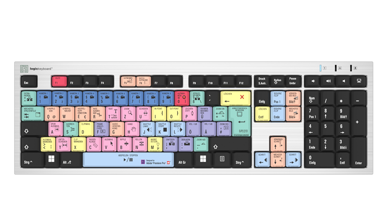 Adobe Premiere Pro CC<br>Silver Slimline Keyboard – Windows<br>DE German