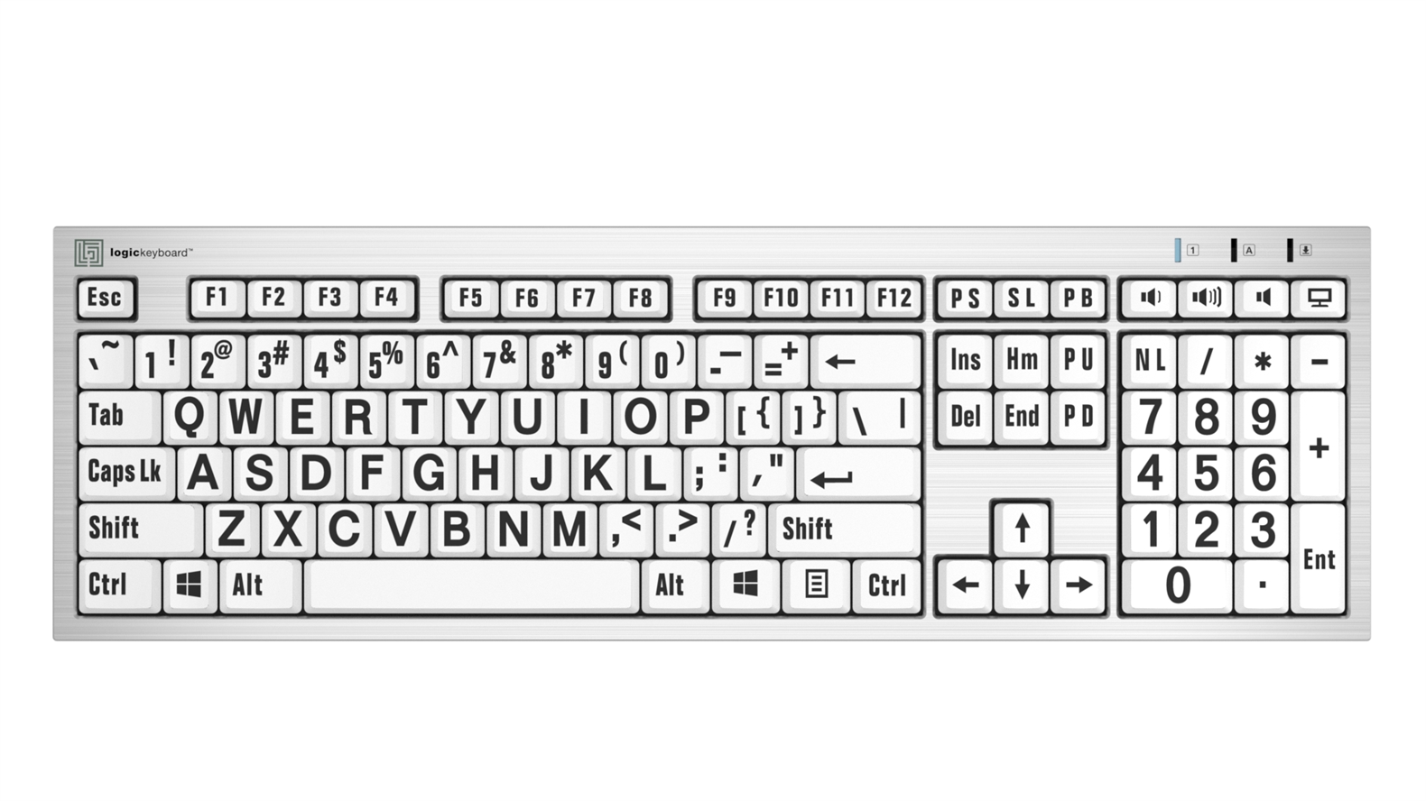 Large Print - Black on White<br>Silver Slimline Keyboard – Windows<br>