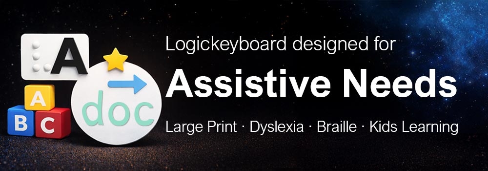 Assistive Keyboards for Both PC and Mac Enhance your computing experience with a Logickeyboard, thoughtfully designed for individuals with special needs.  Tailored to offer a user-friendly and accessible solution, our keyboards provide solutions carefully designed in collaboration with leading experts.